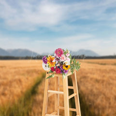 Lofaris Golden Wheat Field Blue Sky Outdoor Beautiful Backdrop