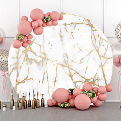 Lofaris Golden White Abstract Marble Round Birthday Backdrop