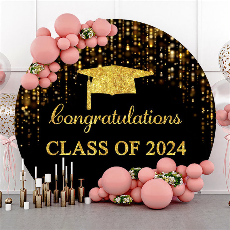 Lofaris Golen Black Glitter Simple Round Graduation Backdrop