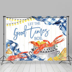 Lofaris Good Times Crawfish Boil Blue Plaid Party Backdrop