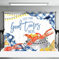 Lofaris Good Times Crawfish Boil Blue Plaid Party Backdrop