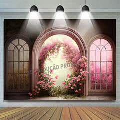 Lofaris Gorgeous Arch Door Pink Floral Portrait Backdrop