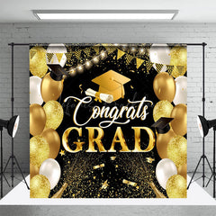 Lofaris Grad Gold Black Balloons Glitter Graduation Backdrop