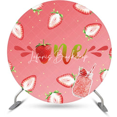 Lofaris Gradient Pink Strawberry Round 1st Birthday Backdrop