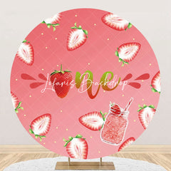 Lofaris Gradient Pink Strawberry Round 1st Birthday Backdrop