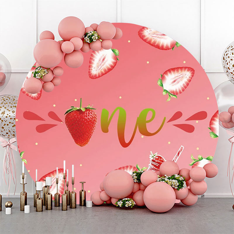 Lofaris Gradient Pink Strawberry Round 1st Birthday Backdrop