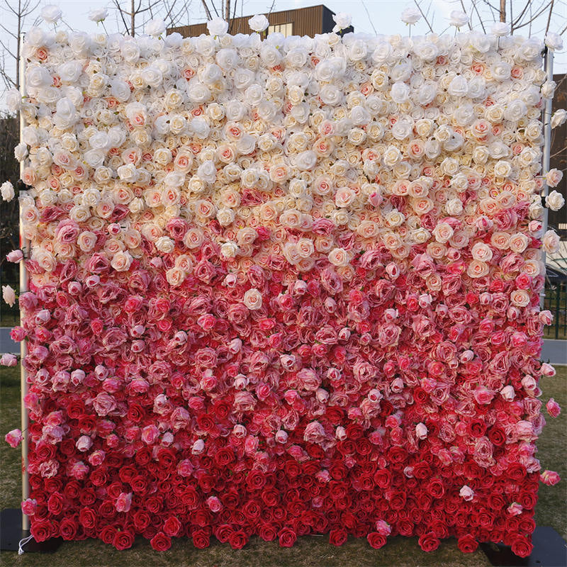 Lofaris Gradient White Red Artificial Flower Wall Panels Decor