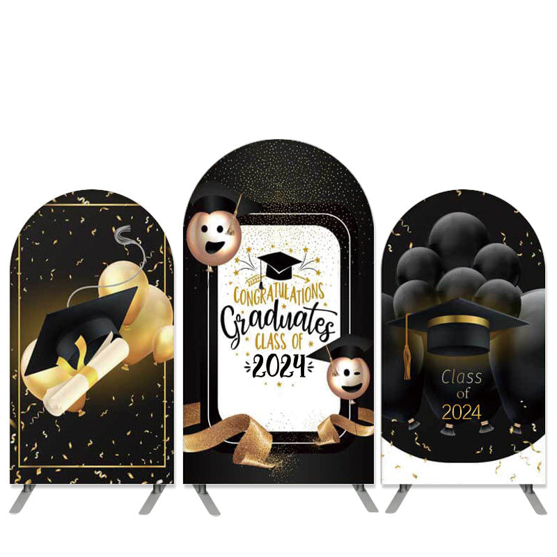 Lofaris Black Balloon Happy Graduation Arch Backdrop Kit