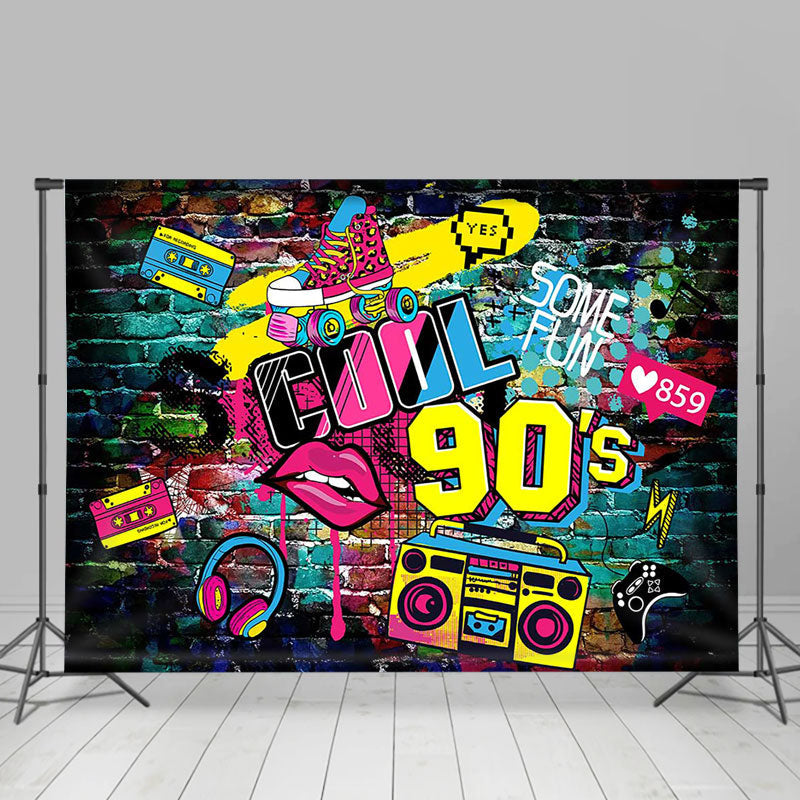 Lofaris Graffiti Brick Wall Cool 90s Disco Party Backdrop