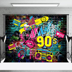 Lofaris Graffiti Brick Wall Cool 90s Disco Party Backdrop