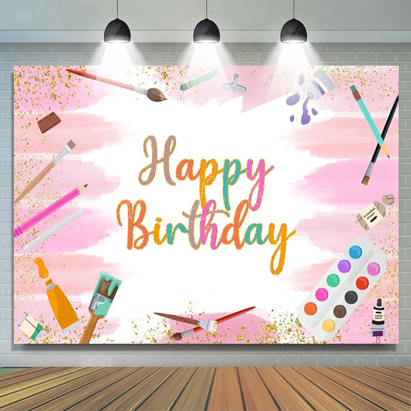 Lofaris Graffiti Pink Glitter Happy Birthday Backdrop