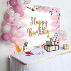 Lofaris Graffiti Pink Glitter Happy Birthday Backdrop