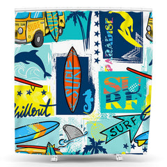 Lofaris Graffiti Surf Marine Elements Summer Shower Curtain