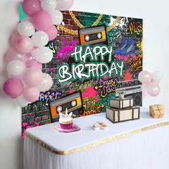 Lofaris Graffiti Wall 90s Speakers Happy Birthday Backdrop