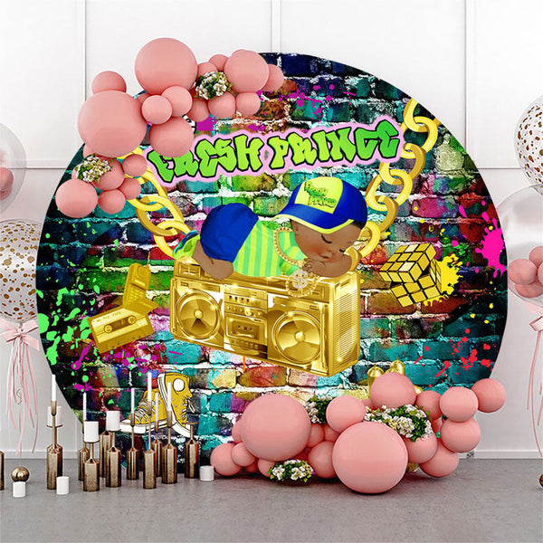 Graffiti Wall Gold Hip Hop Round Baby Shower Backdrop