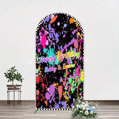 Lofaris Graffiti White Black Plaid Arch Birthday Backdrop