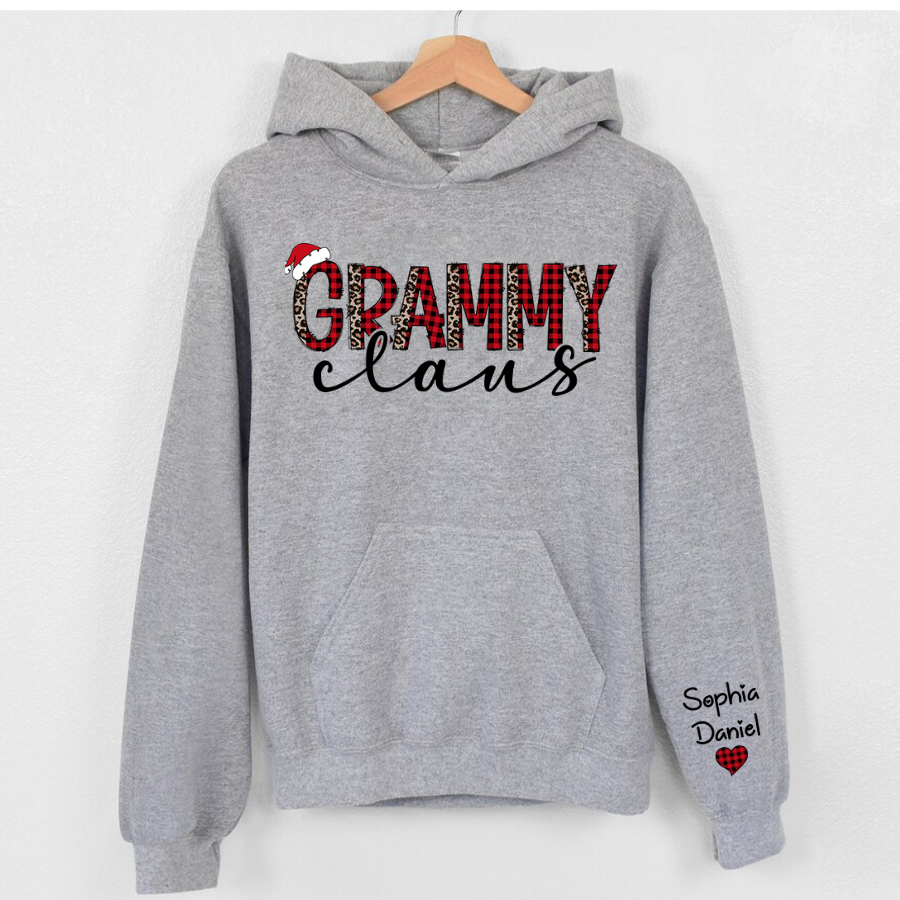 Lofaris Grammy Claus Checked Leopard Custom Name Hoodie