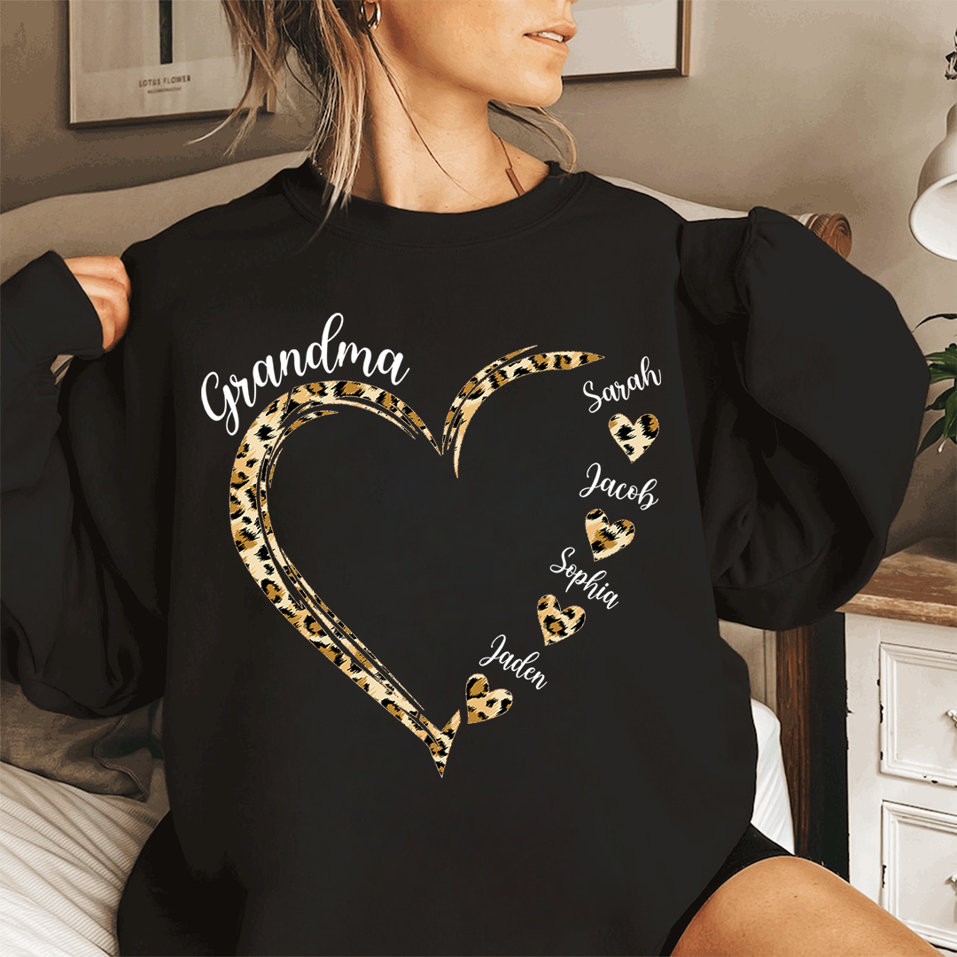 Lofaris Grandma and Grandkids Hearts Leopard Gift Sweatshirt