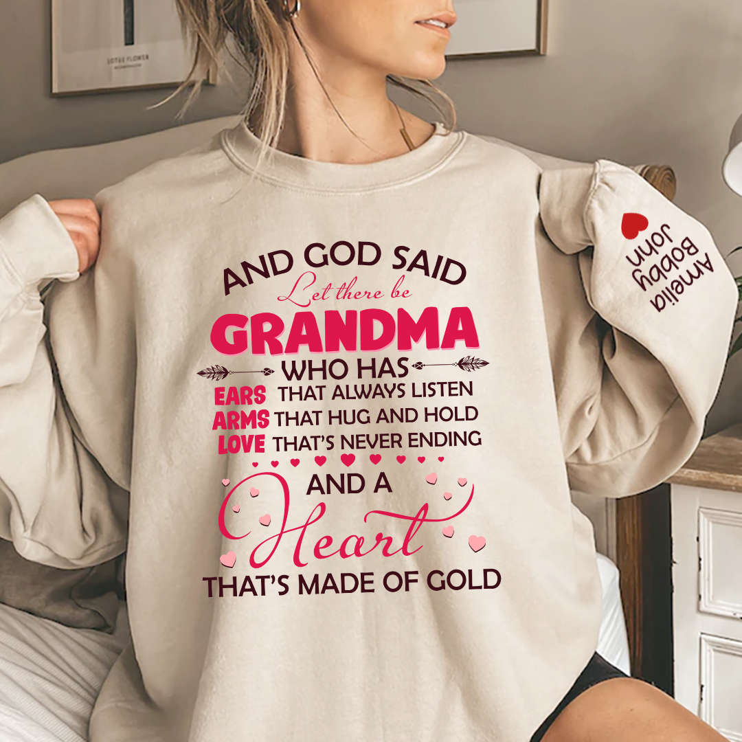 Lofaris Grandma And Grandkids On Sleeve Custom Sweatshirt