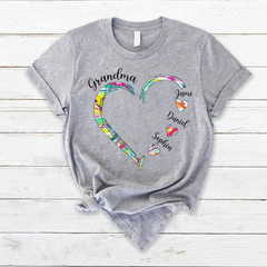 Lofaris Grandma And Kids Heart Color Custom Name T - Shirt