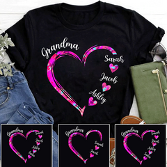 Lofaris Grandma And Kids Pink Color Heart Custom T - Shirt