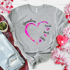 Lofaris Grandma And Kids Pink Color Heart Custom T - Shirt