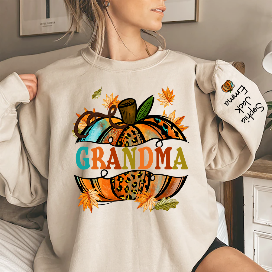 Lofaris Grandma Autumn Pumpkin Grandkids Custom Sweatshirt