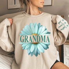 Lofaris Grandma Blue Daisy And Grandkids Custom Sweatshirt