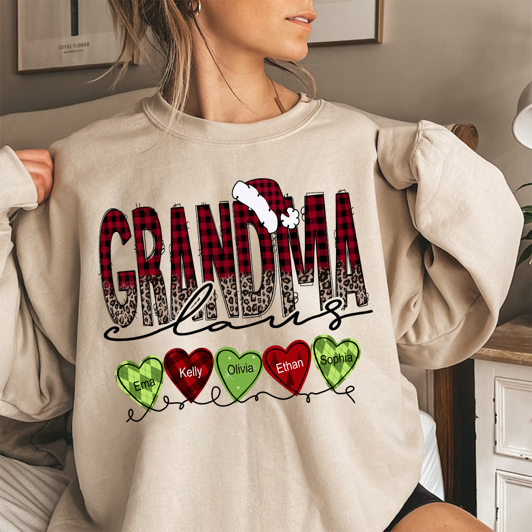 Lofaris Grandma Claus Heart Grandkids Christmas Sweatshirt