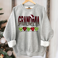 Lofaris Grandma Claus Heart Grandkids Christmas Sweatshirt