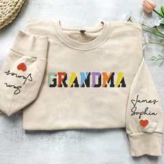 Lofaris Grandma Color Grankids Embroidered Custom Sweatshirt