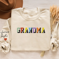 Lofaris Grandma Color Grankids Embroidered Custom Sweatshirt