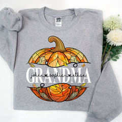 Lofaris Grandma Cut Pumpkin And Grandkids Custom Sweatshirt