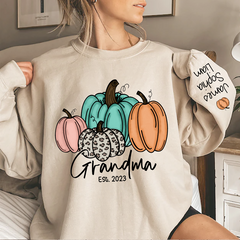 Lofaris Grandma Est Fall Pumpkin Sweatshirt Custom And Kids Autumn Gift TH