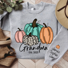 Lofaris Grandma Est Fall Pumpkin Sweatshirt Custom And Kids Autumn Gift TH