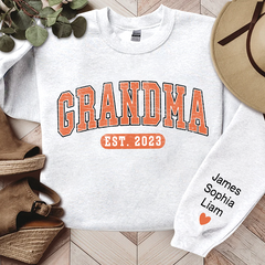 Lofaris Grandma Est Orange Letters Custom Name Sweatshirt