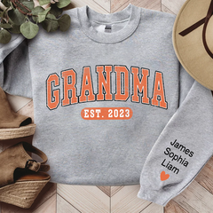 Lofaris Grandma Est Orange Letters Custom Name Sweatshirt