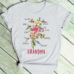 Lofaris Grandma Flower Humming Bird Mothers Day T-Shirt