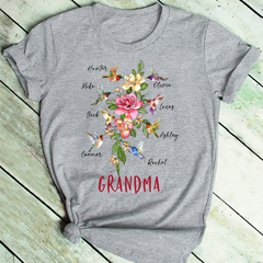 Lofaris Grandma Flower Humming Bird Mothers Day T-Shirt