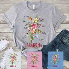 Lofaris Grandma Flower Humming Bird Mothers Day T-Shirt