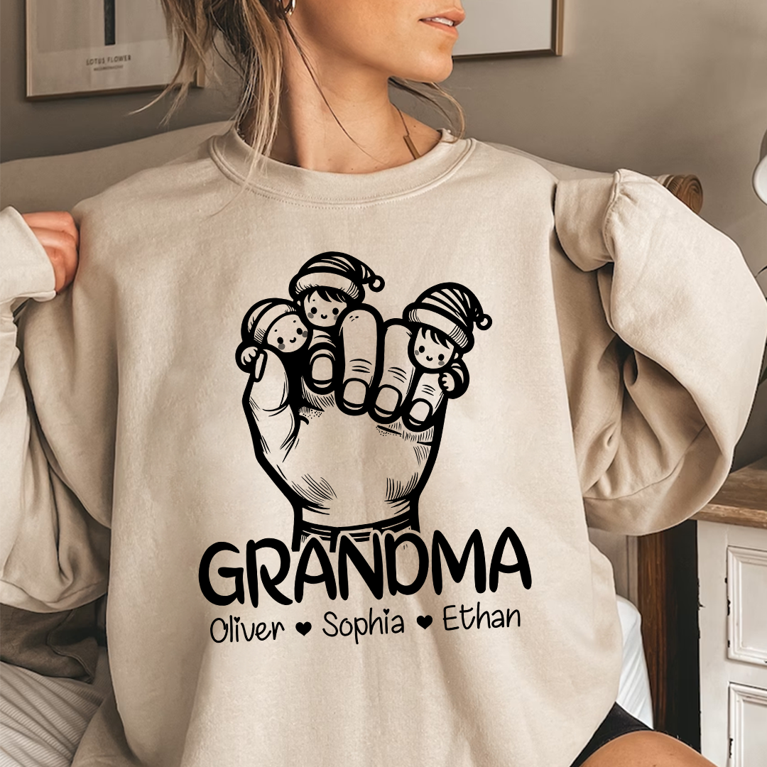 Lofaris Grandma With Facekids Grandkids Hands christmas Sweatshirt