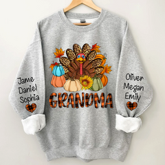 Lofaris Turkey Pumpkin Grandma and Kids Custom Name CTH01 Sweatshirt