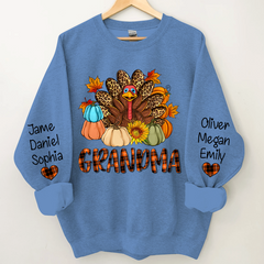 Lofaris Turkey Pumpkin Grandma and Kids Custom Name CTH01 Sweatshirt