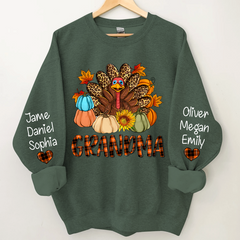 Lofaris Turkey Pumpkin Grandma and Kids Custom Name CTH01 Sweatshirt