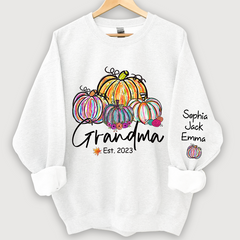 Lofaris Personalized Grandma Est Painted Color Pumpkin And Grandkids Autumn Sweatshirt