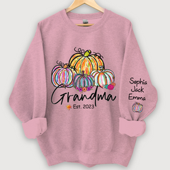 Lofaris Personalized Grandma Est Painted Color Pumpkin And Grandkids Autumn Sweatshirt