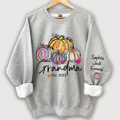 Lofaris Personalized Grandma Est Painted Color Pumpkin And Grandkids Autumn Sweatshirt