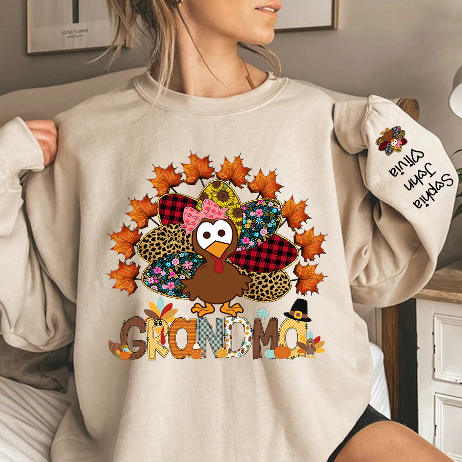 Lofaris Nana And Grandkids Thanksgiving Autumn Turkey Sweatshirt