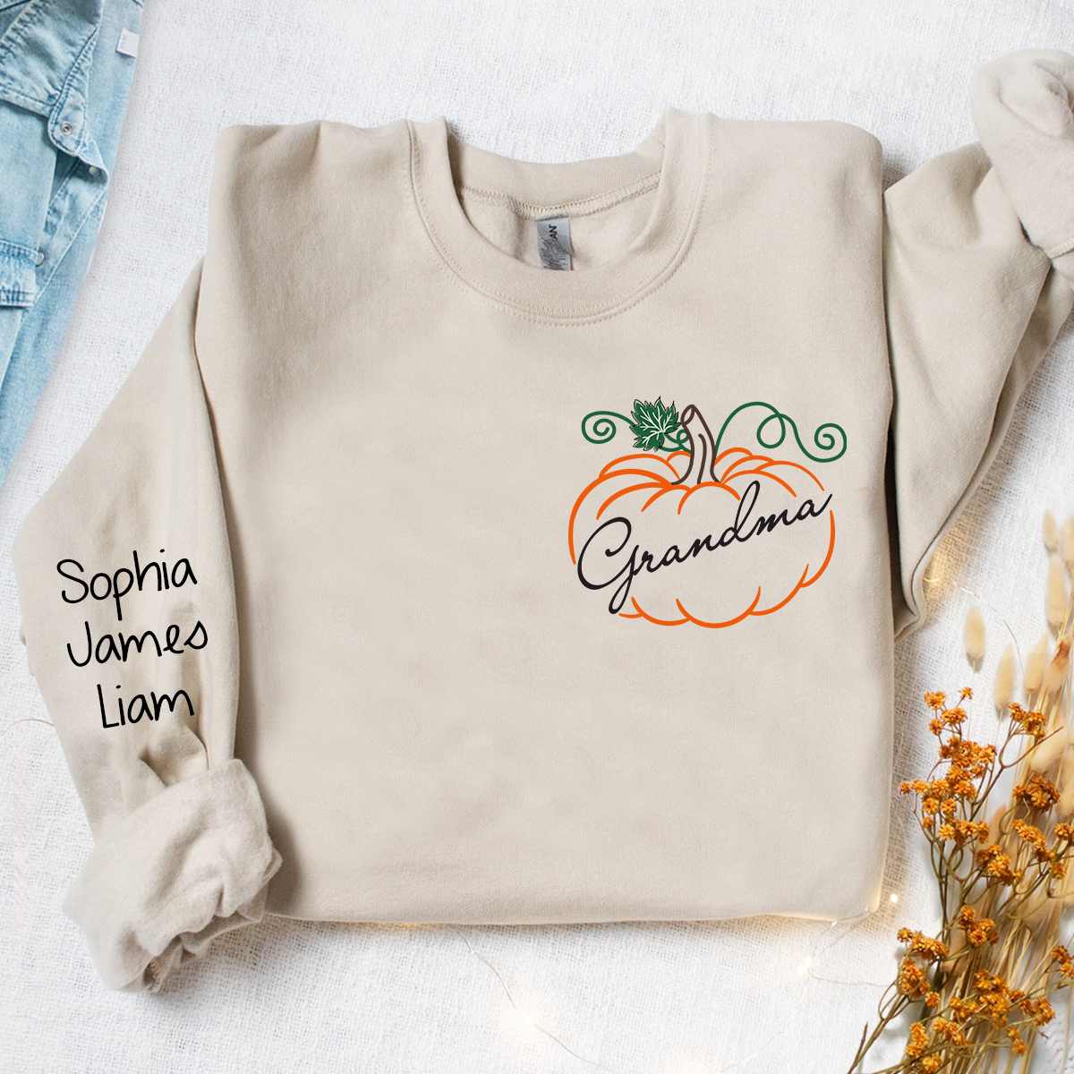 Lofaris Custom Grandma Pumpkin Grandkids Autumn Sweatshirt