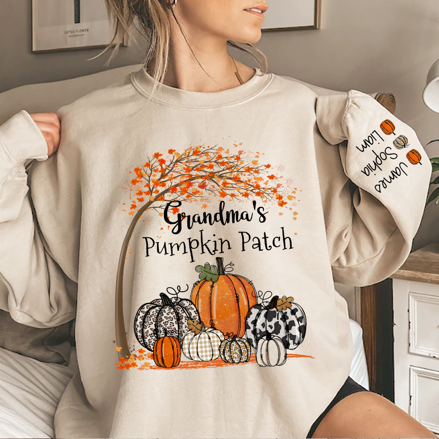 Lofaris Grandma Pumpkin Patch Autumn Custom Name Sweatshirt